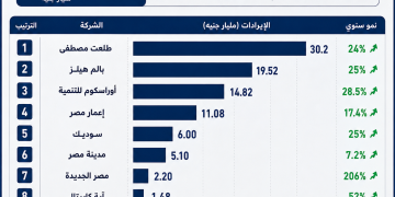 جراف| إيرادات 10 شركات عقارية في مصر تتجاوز 91.7 مليار جنيه  بالنصف الأول  2026